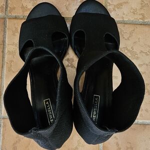 Newbella Women's Black Peep-Toe Wedge Shoes